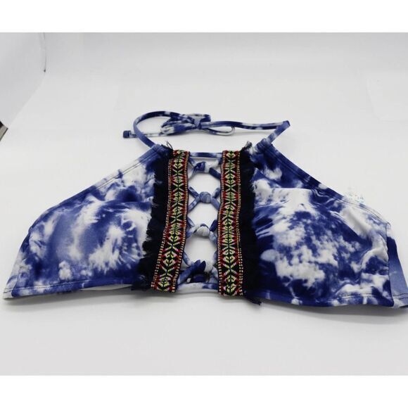 NEW Altar'd State High Neck Tie-dye bikini top, Blue, Medium - Picture 6 of 9